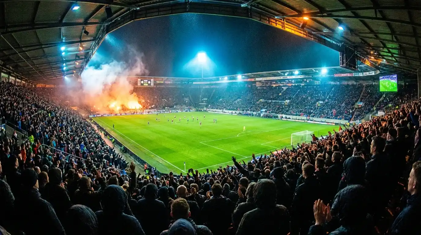 Apuestas en vivo en Champions League con estadio iluminado de noche